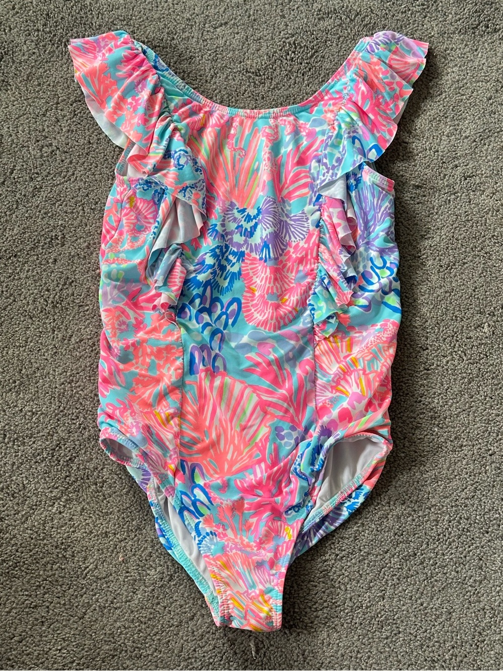 Lilly Pulitzer Girls Multi Splendor in the Sand Lisa Ruffle Swimsuit Size 8